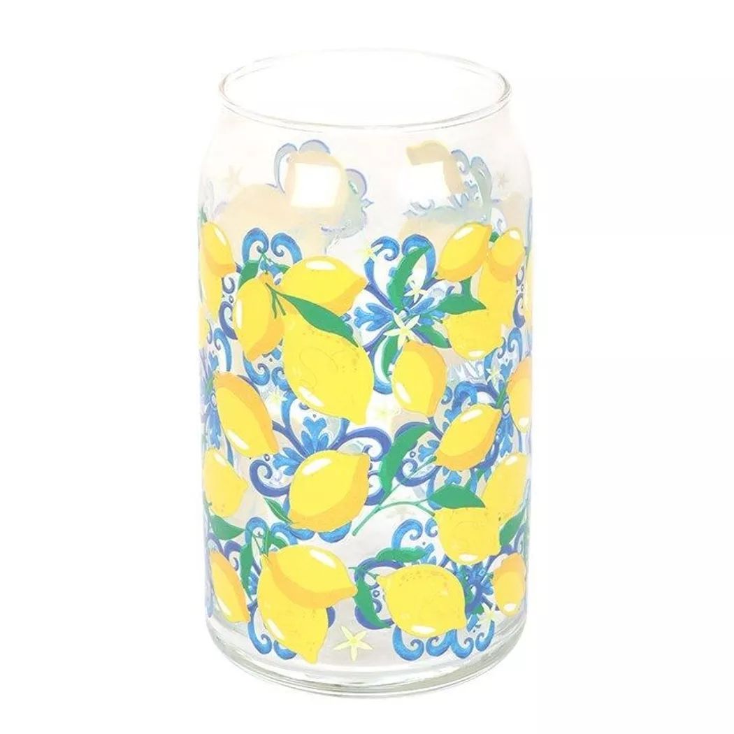 Vaso de vidrio con estampado limon