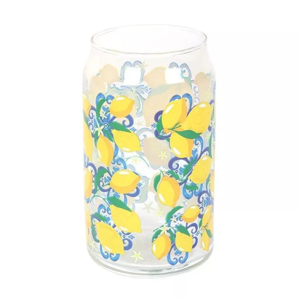 Vaso de vidrio con estampado limon