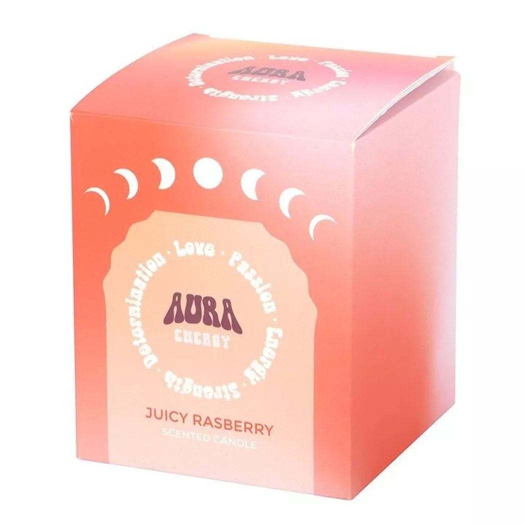 Vela iridiscente Aura energía con aroma a frambuesa jugosa.