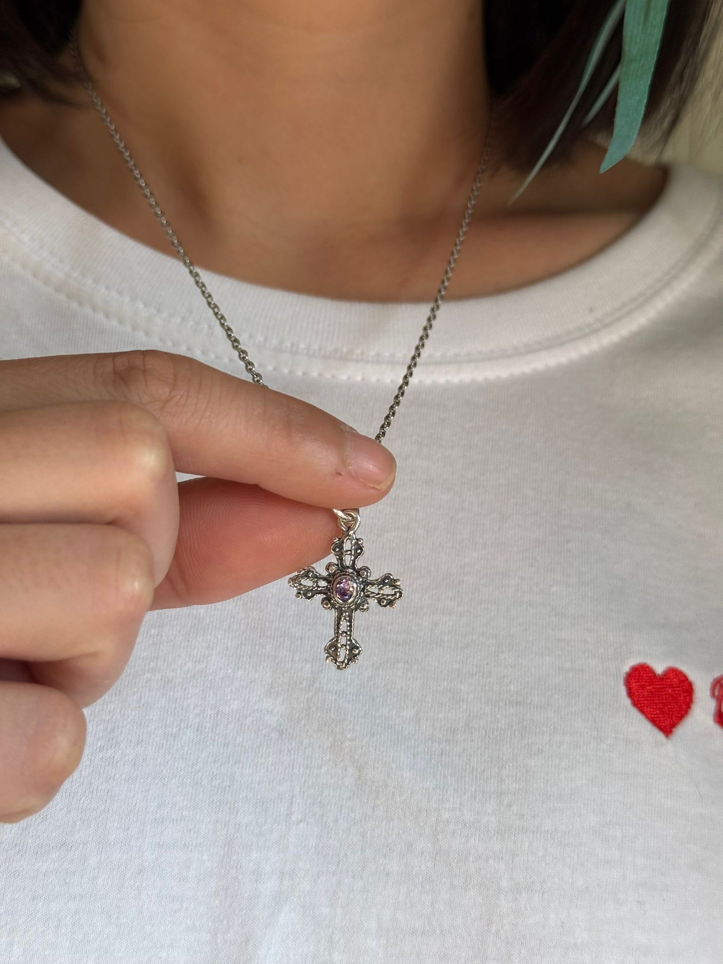 Cruz bizantina con amatista en plata