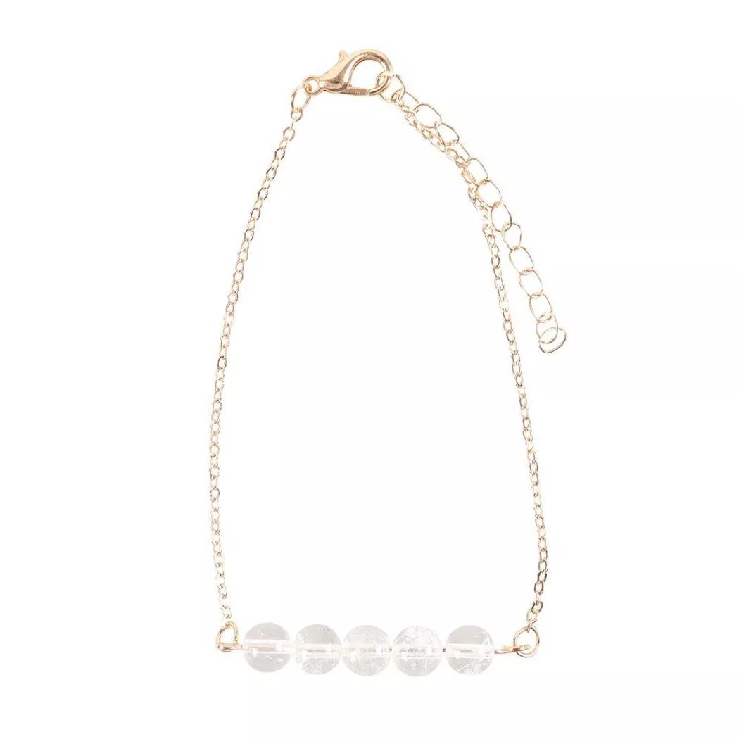Pulsera de cadena con cuentas de cristal de cuarzo transparente