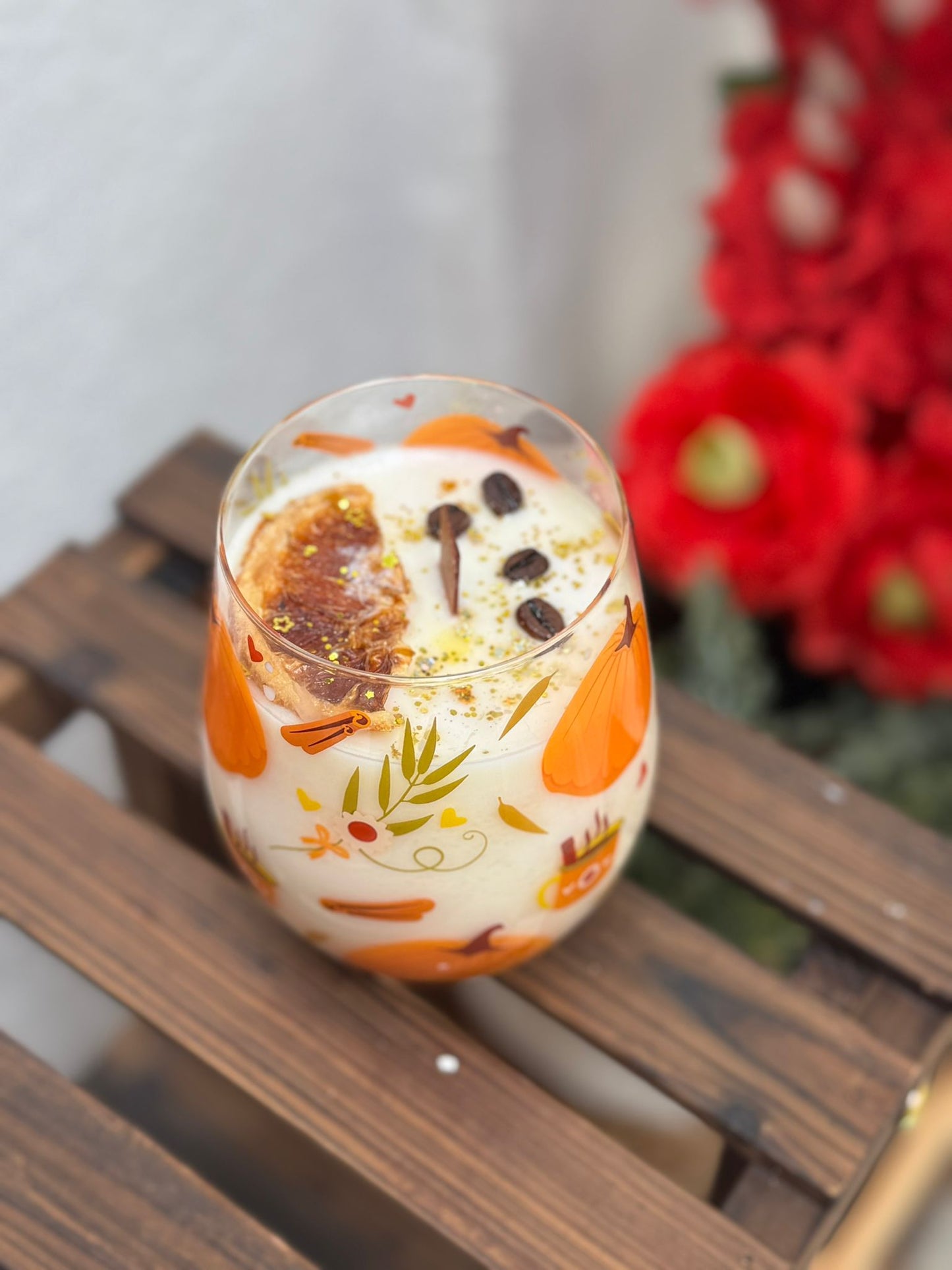 Vela otoñal vaso de cristal - Aroma Dulce y hogareño.