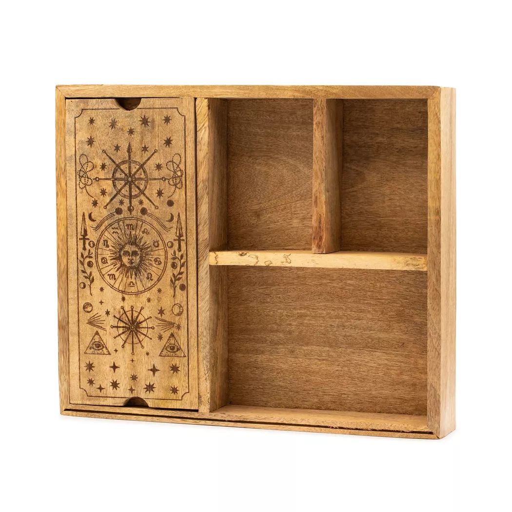 Caja de tarot de cuatro secciones con porta cartas
