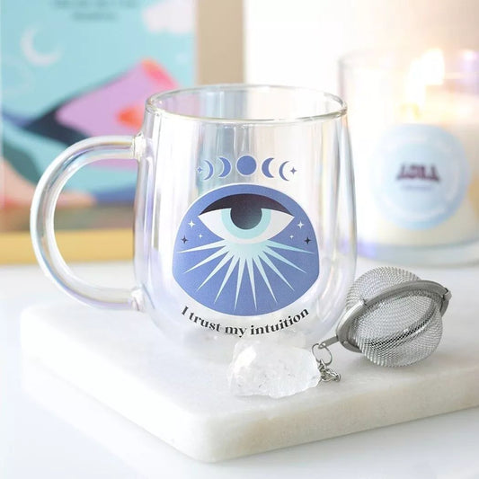 Taza de vidrio de doble pared intuition con infusor de te de cristal Aura.