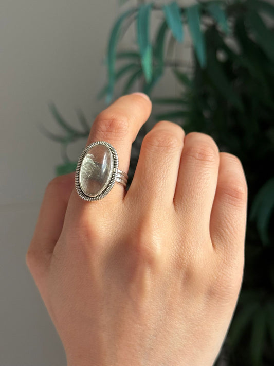 Anillo de amatista verde (prasiolita) en plata de ley 925 ajustable