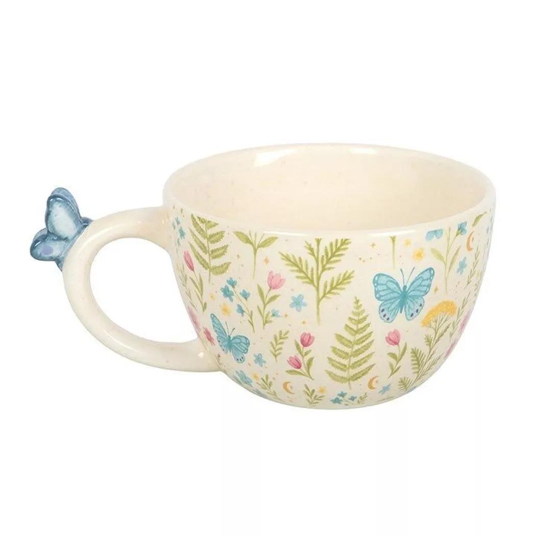 Taza con estampado floral y mariposa Luna Bloom.