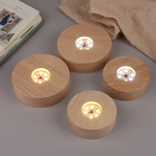 Base de Madera Iluminada para Mineral o Decoración