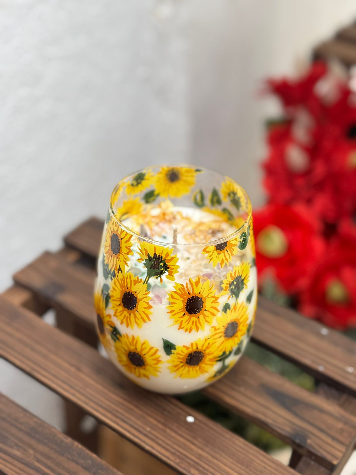 Vela en vaso de cristal - Energía Solar y Alegría.