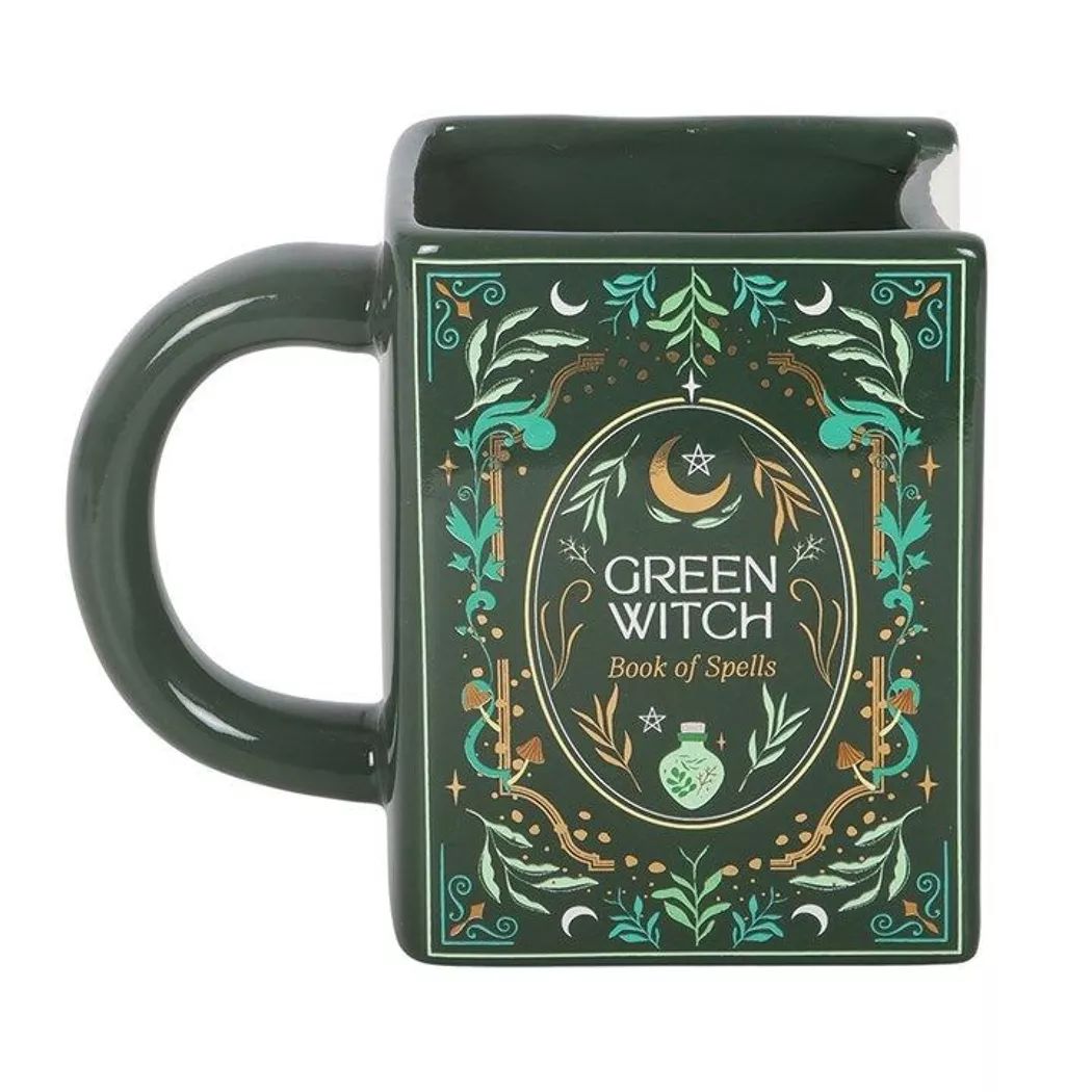Taza en forma de libro de la bruja verde.