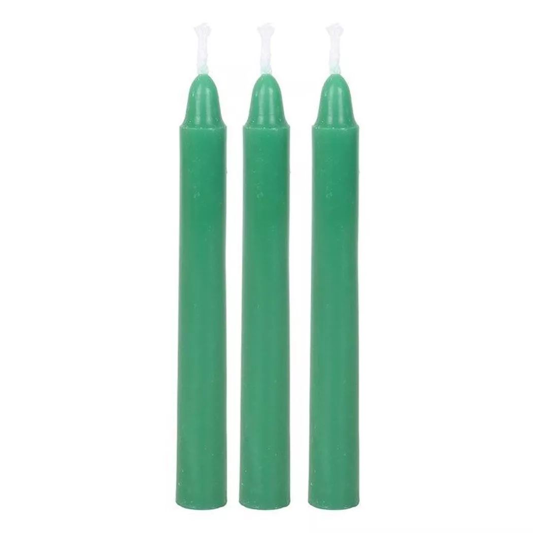 Paquete de 12 velas verdes para hechizos de bruja.