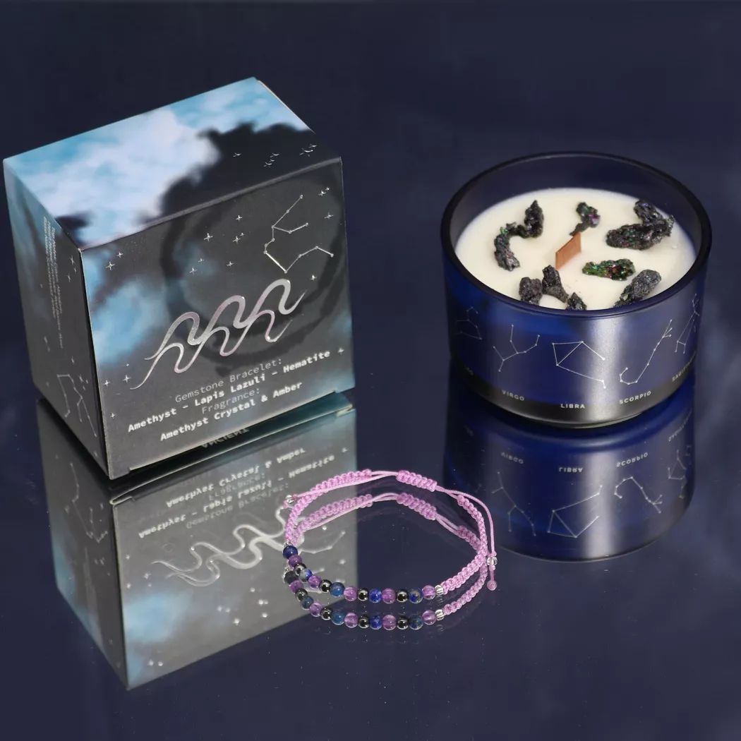 Vela del Zodiaco con Pulsera de Piedras - Acuario