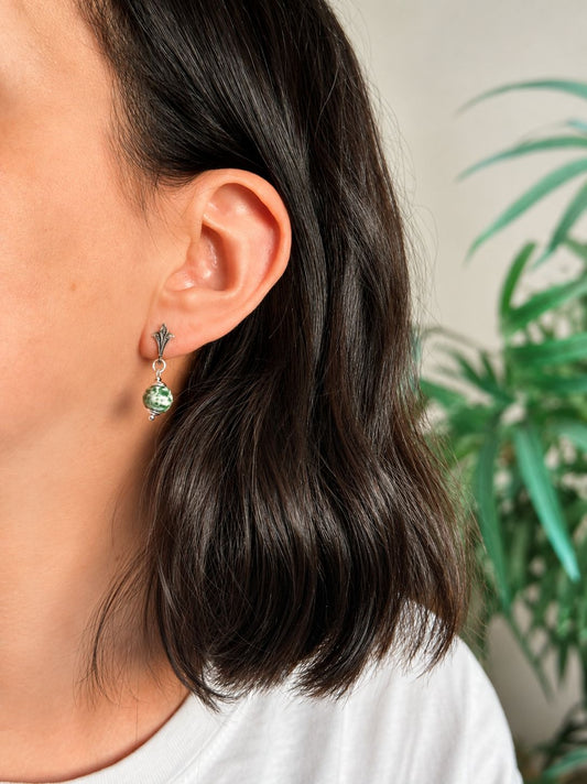 Pendientes de plata con Agata musgosa