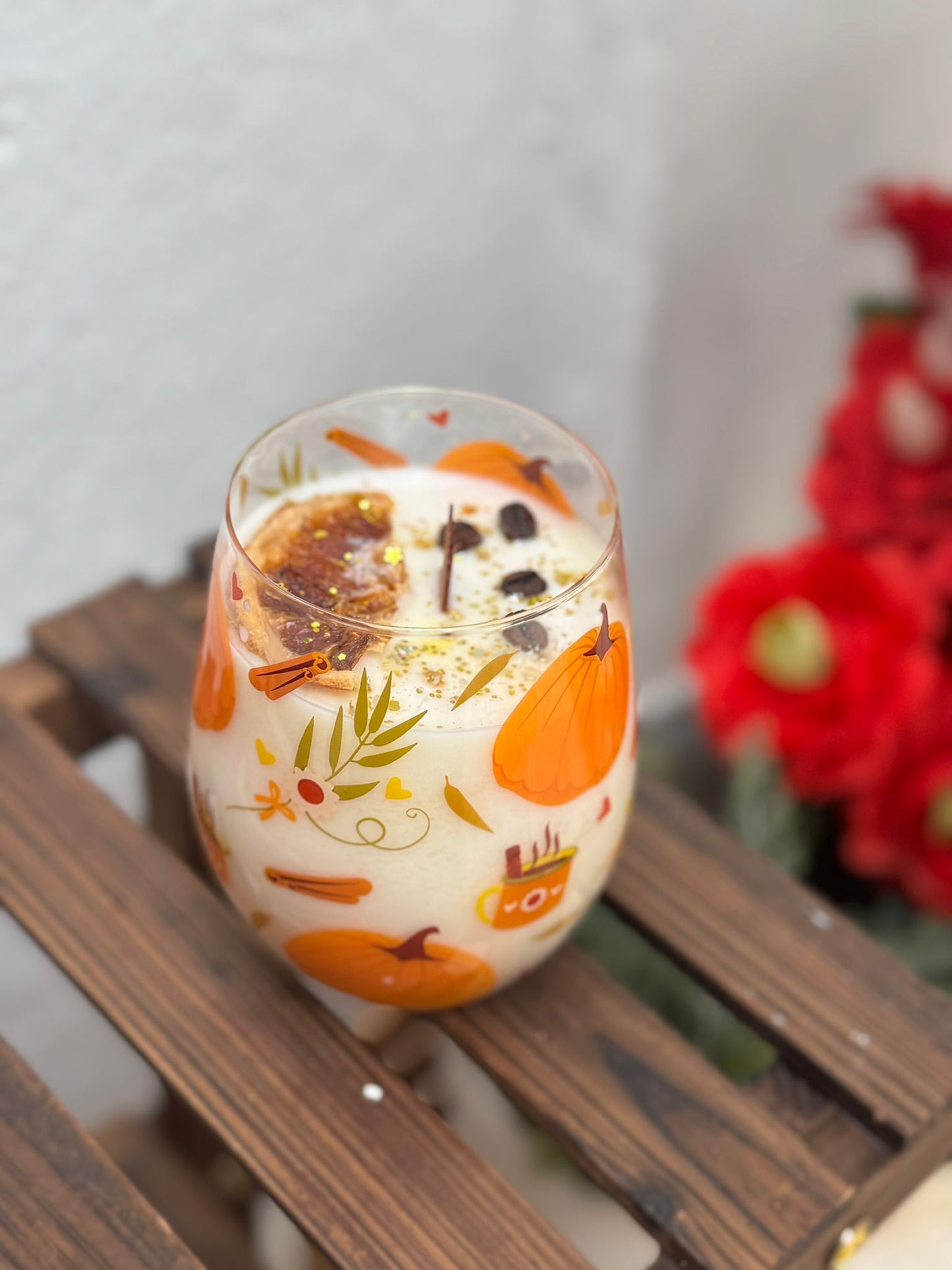 Vela otoñal vaso de cristal - Aroma Dulce y hogareño.