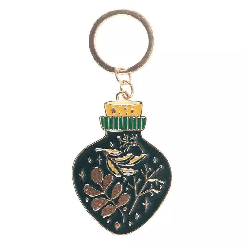 Llavero de botella de poción de la bruja verde.
