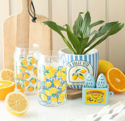 Vaso de vidrio con estampado limon