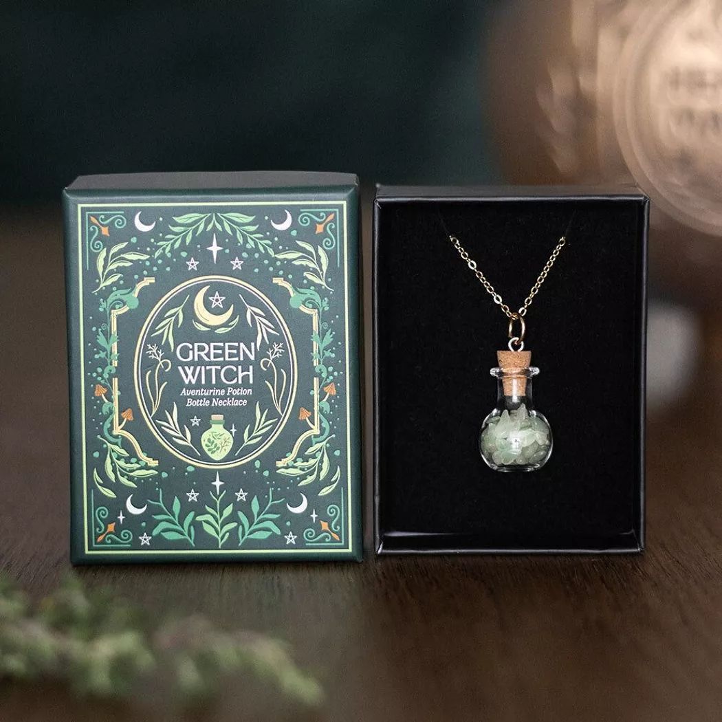 Collar de botella de poción de aventurina de la bruja verde.