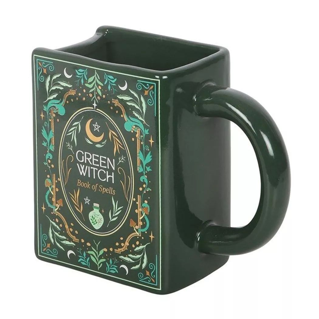 Taza en forma de libro de la bruja verde.