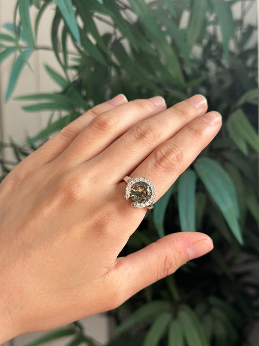 Anillo de plata con olivino peridoto y circonitas - talla 15