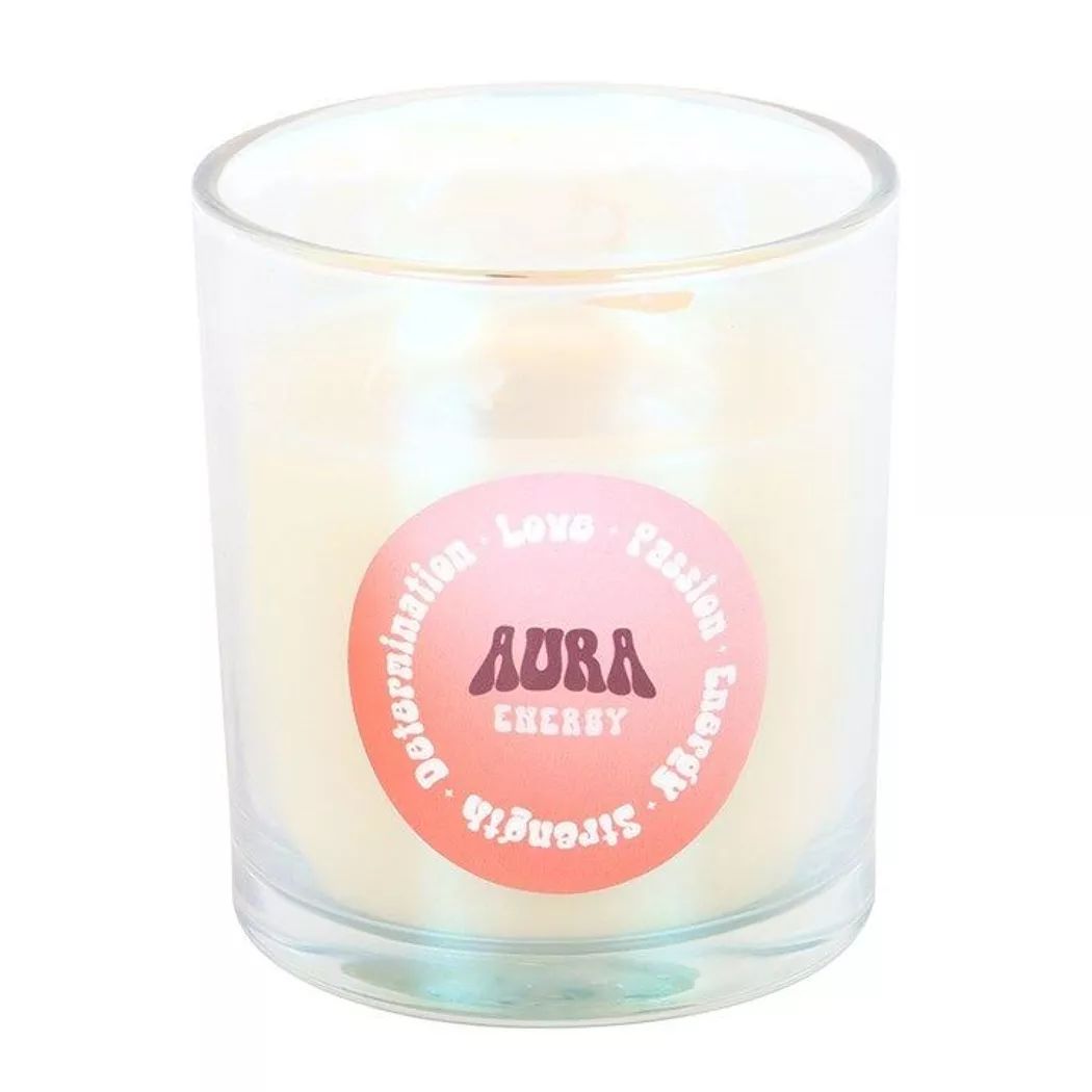 Vela iridiscente Aura energía con aroma a frambuesa jugosa.