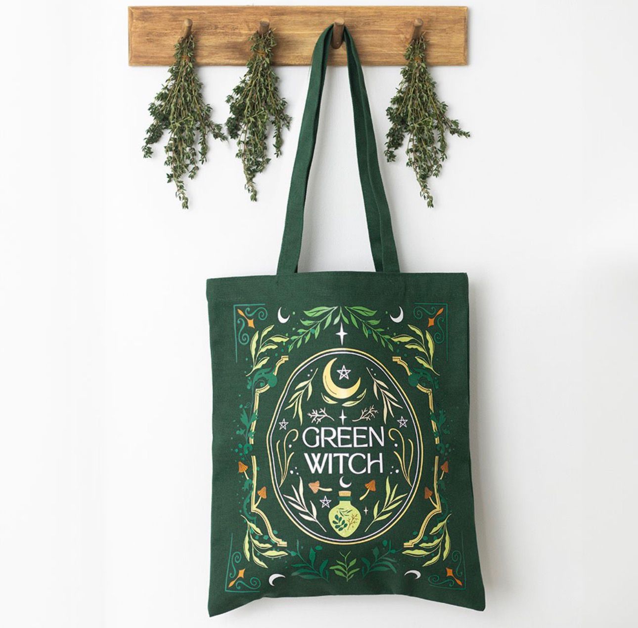 Bolso tote bag de bruja verde.