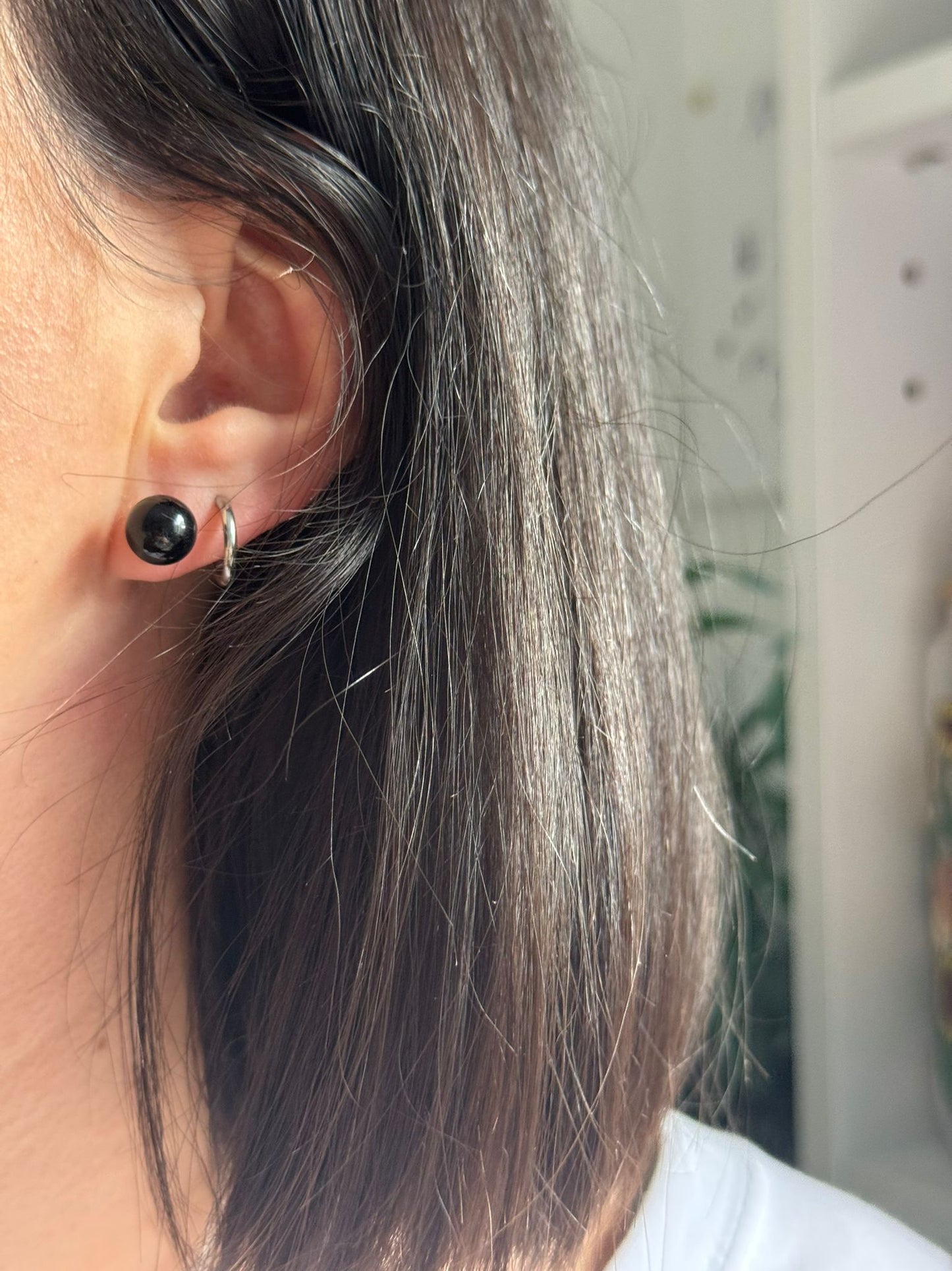 Pendientes bola de Onix en plata