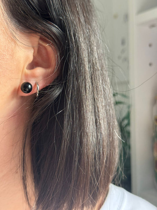 Pendientes bola de Onix en plata