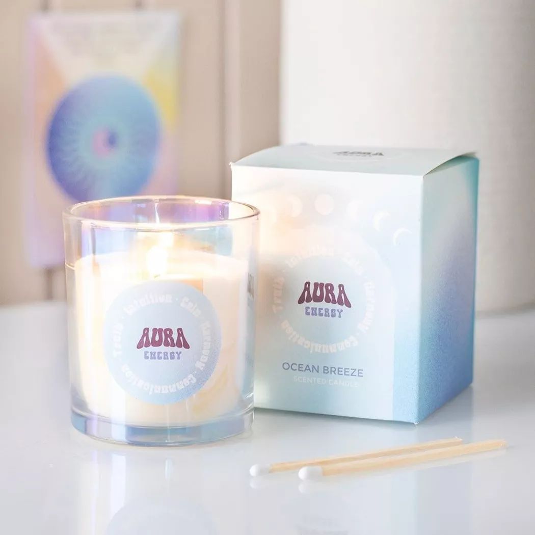 Vela iridiscente Aura energía con aroma Ocean Breece