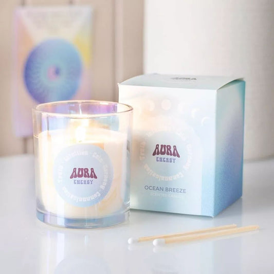 Vela iridiscente Aura energía con aroma Ocean Breece