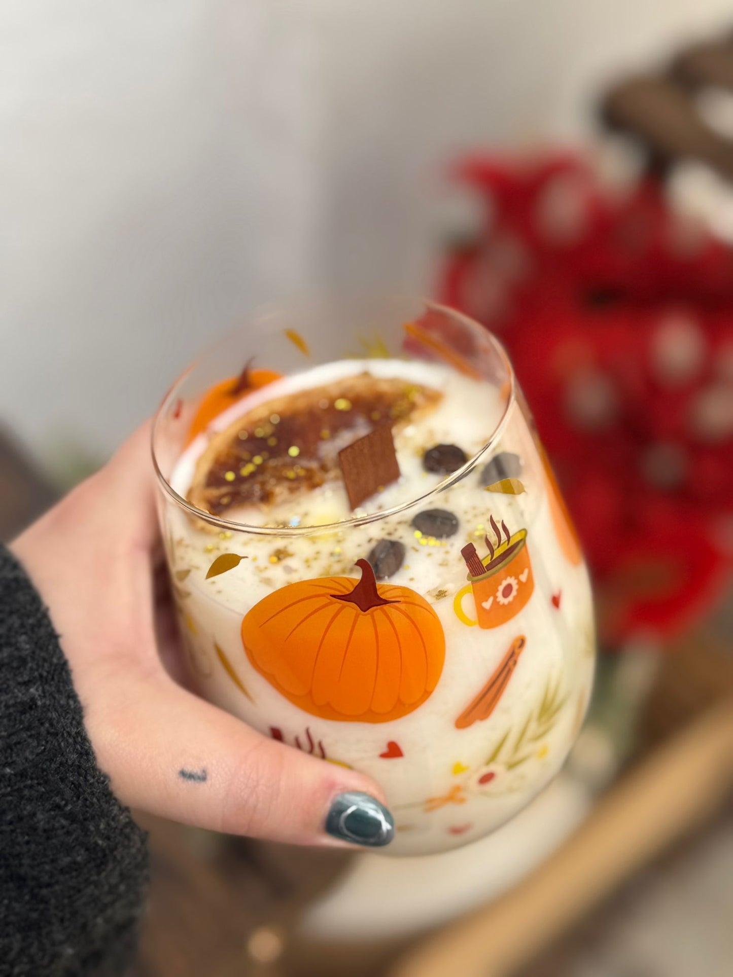 Vela otoñal vaso de cristal - Aroma Dulce y hogareño.