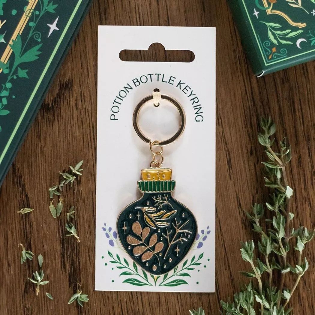 Llavero de botella de poción de la bruja verde.