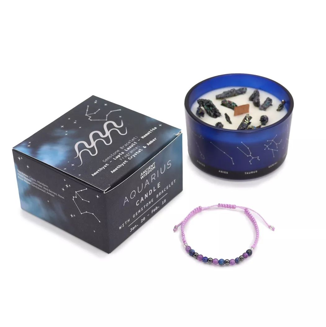 Vela del Zodiaco con Pulsera de Piedras - Acuario