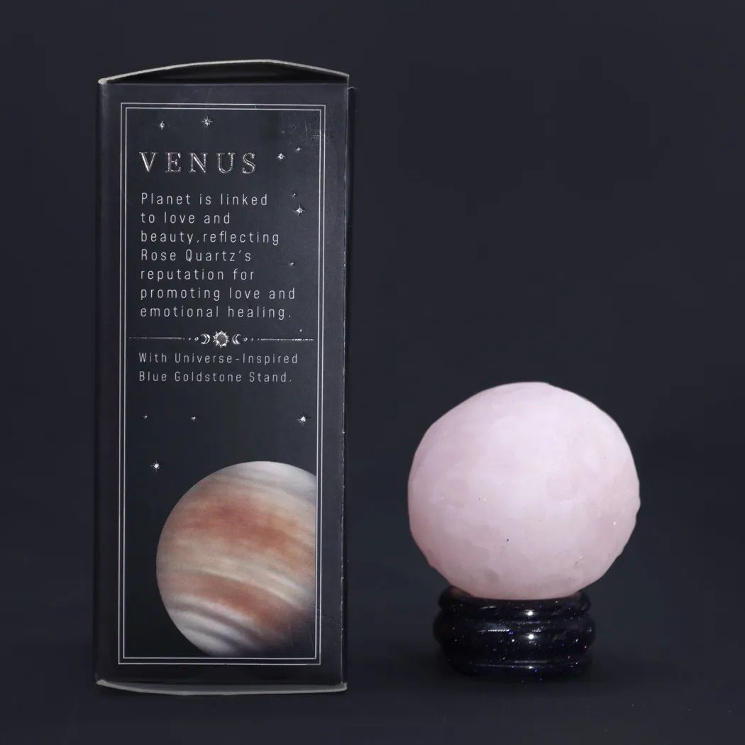 Planeta de Venus de Cuarzo Rosa con Soporte Solar 40mm (30x15mm soporte)