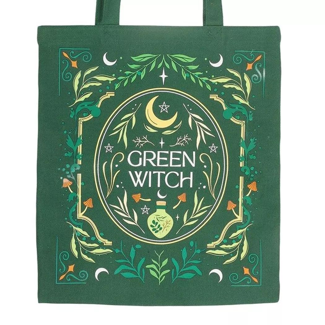 Bolso tote bag de bruja verde.