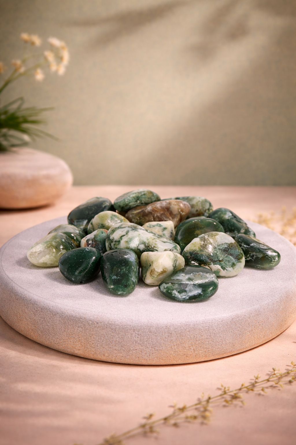 Piedras pulidas de Ágata musgosa extra