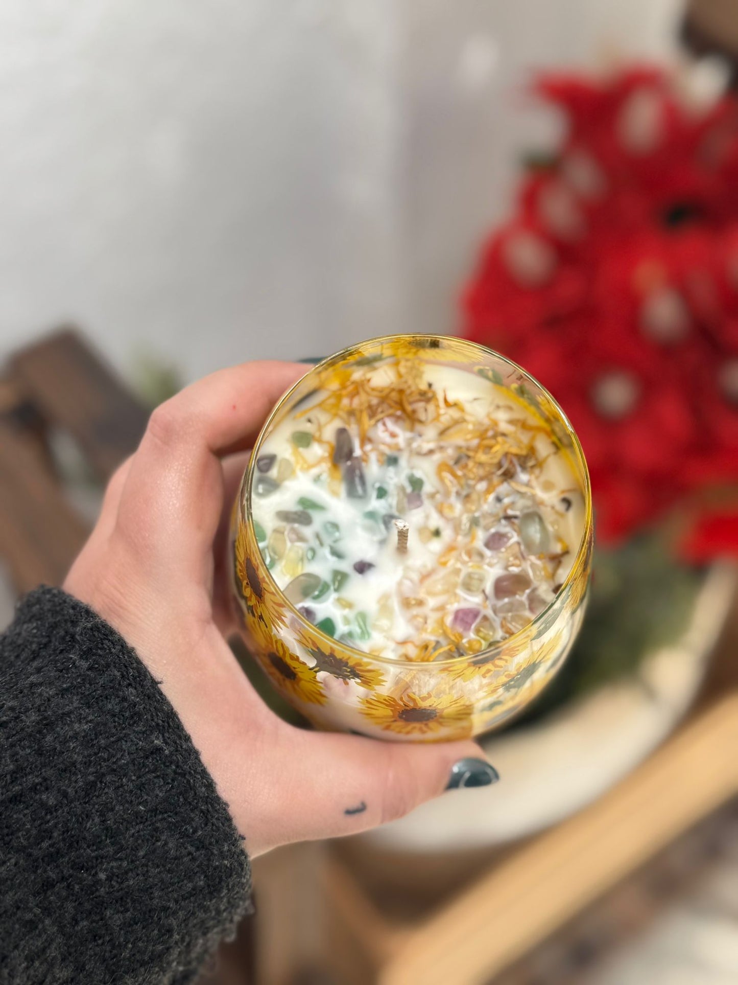 Vela en vaso de cristal - Energía Solar y Alegría.
