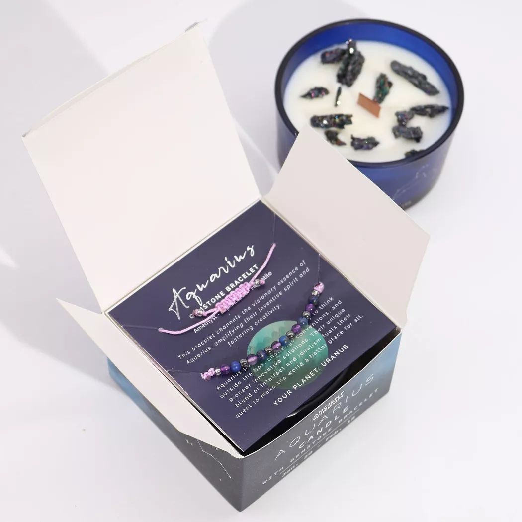Vela del Zodiaco con Pulsera de Piedras - Acuario
