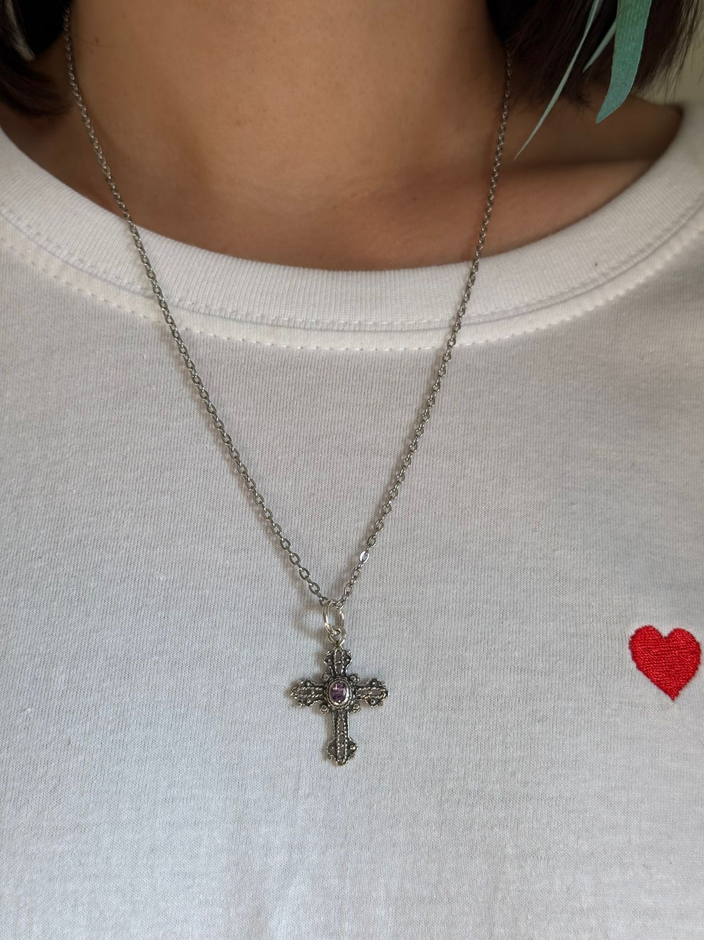 Cruz bizantina con amatista en plata