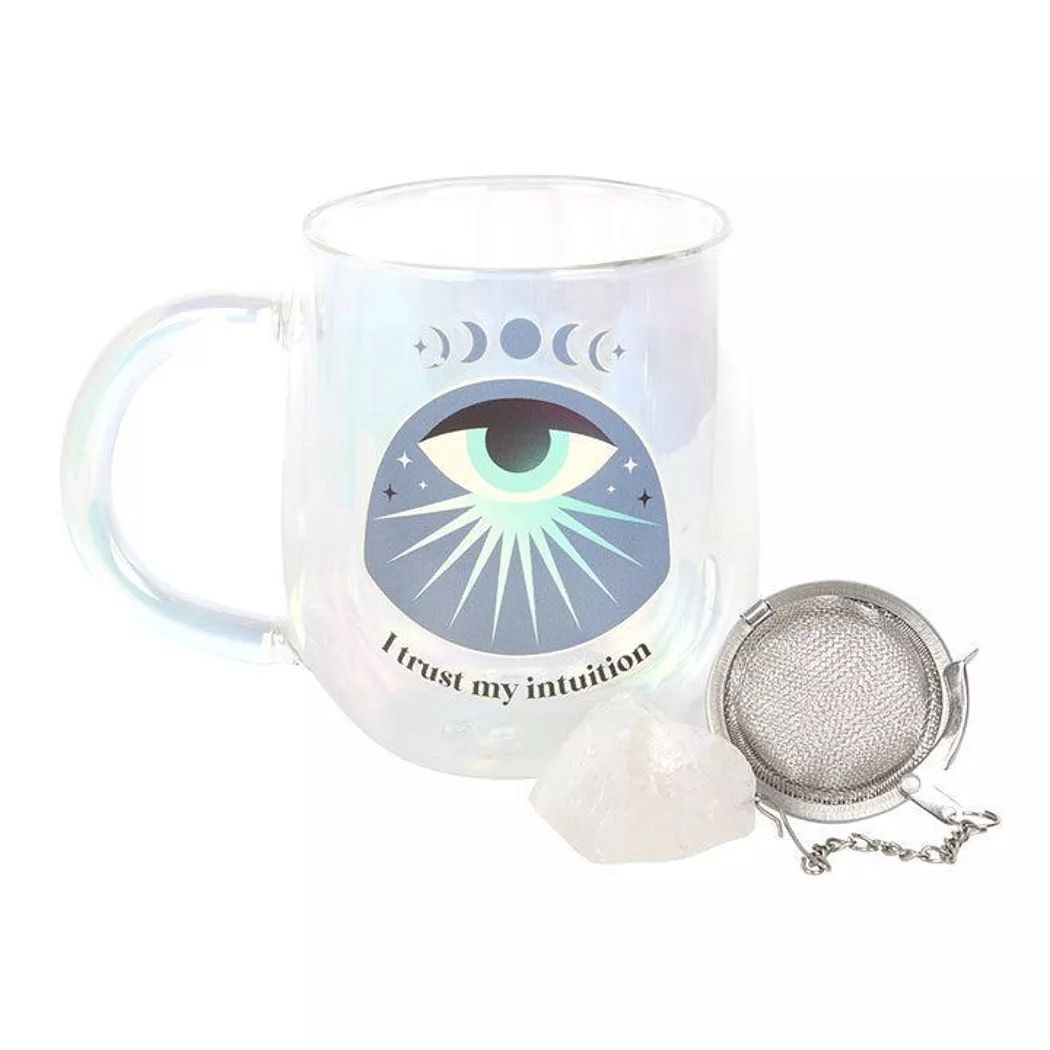 Taza de vidrio de doble pared intuition con infusor de te de cristal Aura.