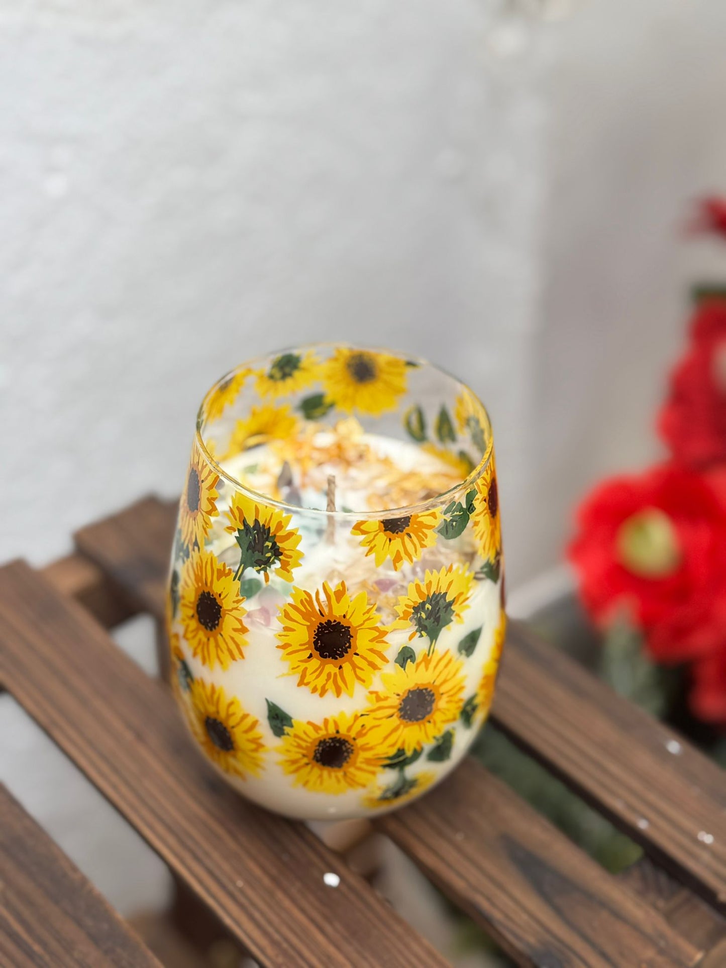 Vela en vaso de cristal - Energía Solar y Alegría.